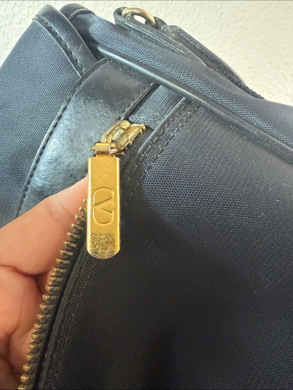 Vintage 90s Valentino Garavani Sport Black Nylon Leather Messenger Bag